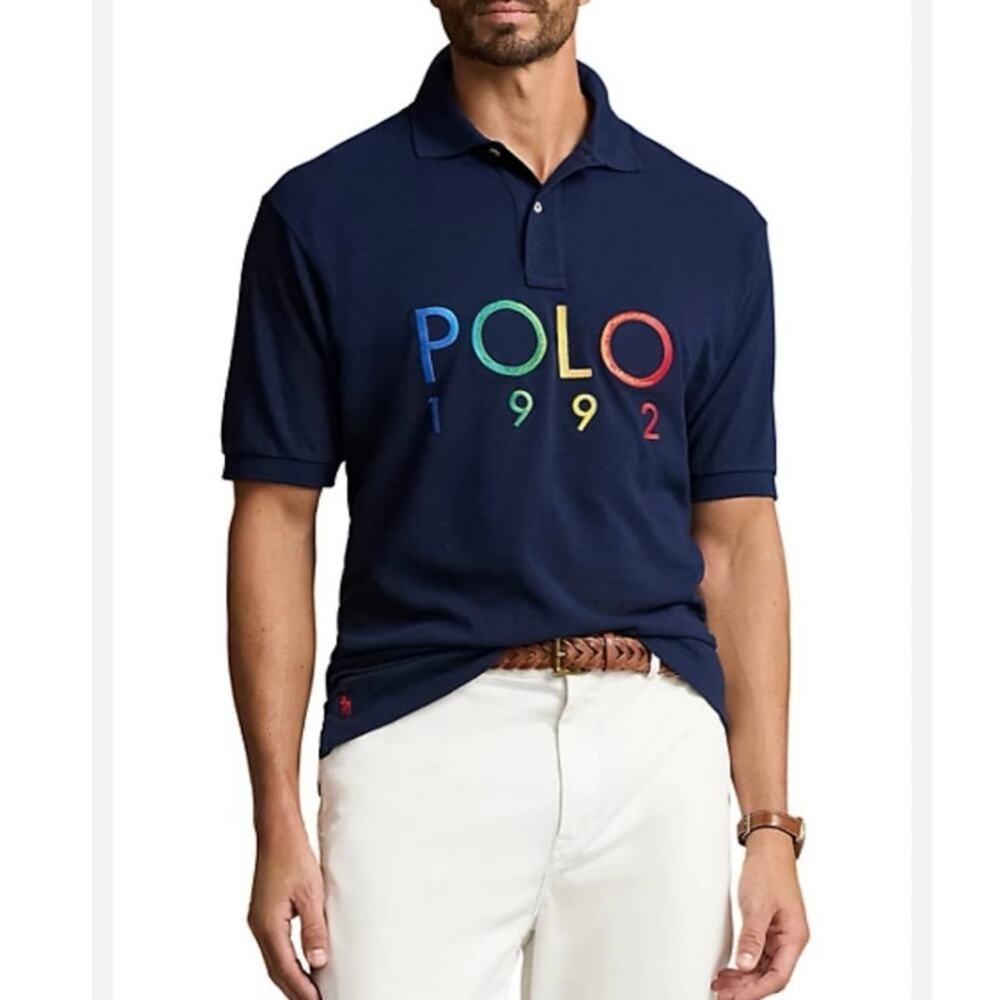 POLO Ralph Lauren Navy Blue 1992 Mesh Polo Shirt Mens XLT Tall Embroidered Logo